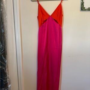 Vibrant Pink and Red Midi Dress